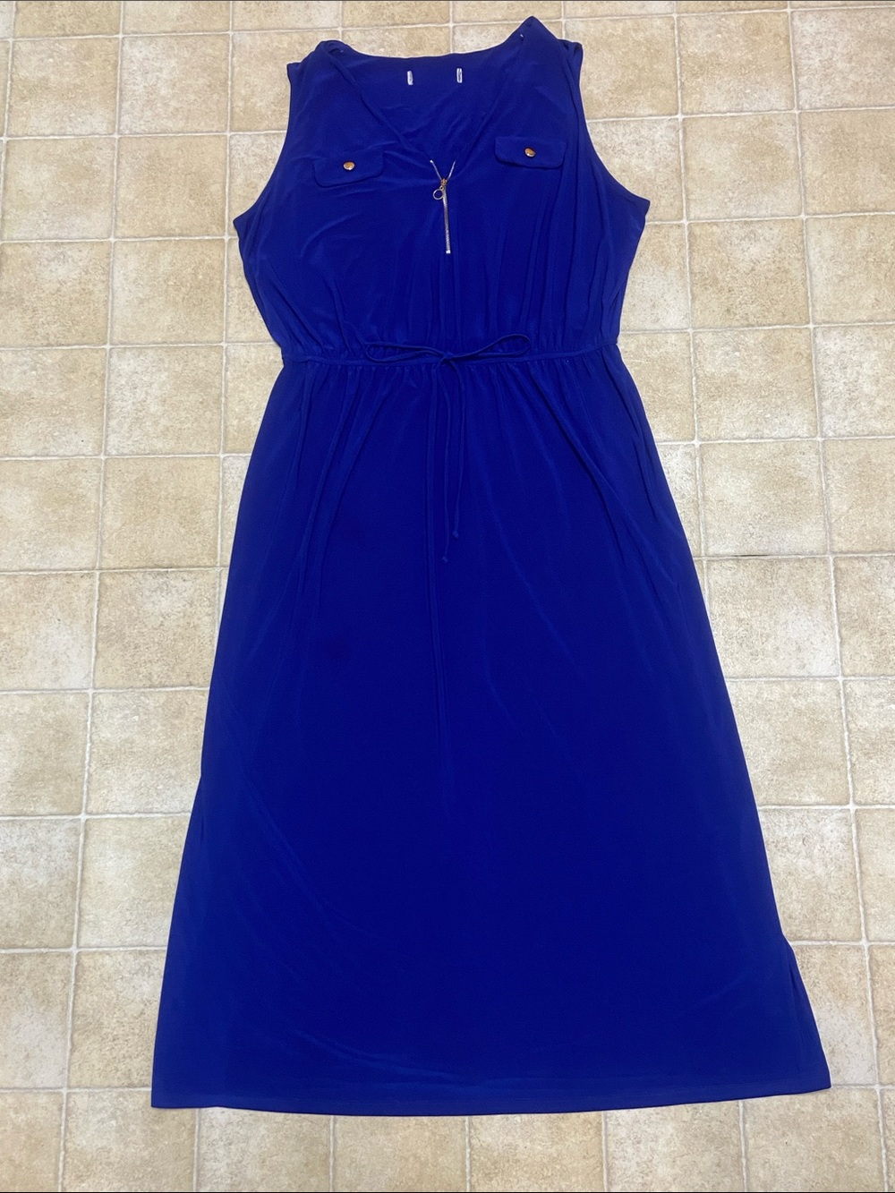 Emma & Michele Sleeveless Royal Blue Drawstring Maxi Dress with Zip Accent  2X